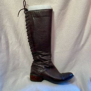 Two Lips Leather Zip Up Boots with Laced Back